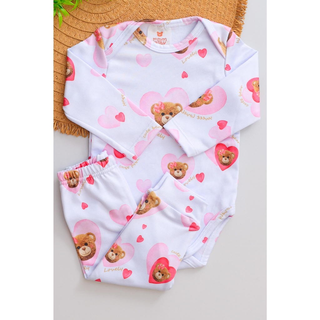 Conjunto Termico Bebê Pagão Infantil Longo Estampado Urso Sweet Lovely Menina