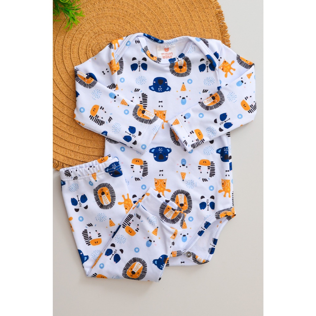 Conjunto Termico Bebê Pagão Infantil Longo Estampado Leãozinho e Girafa Menino