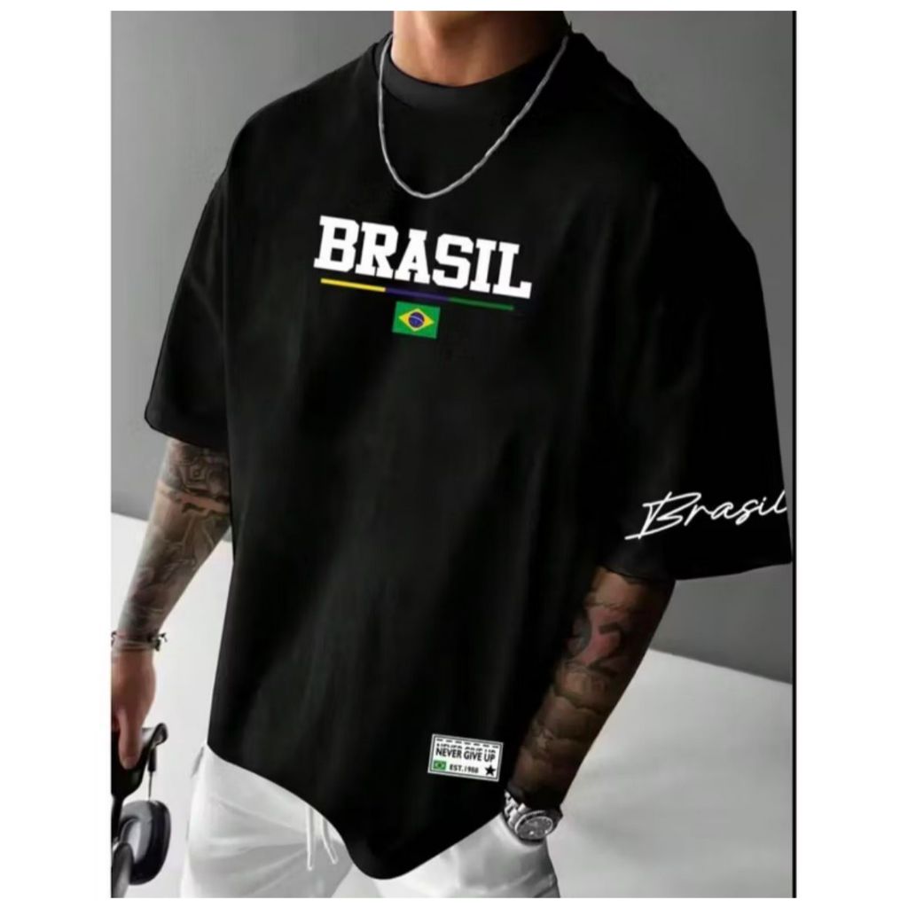 Camiseta Oversized Masculina Estampa Brasil Streetwear Algodão Várias Cores
