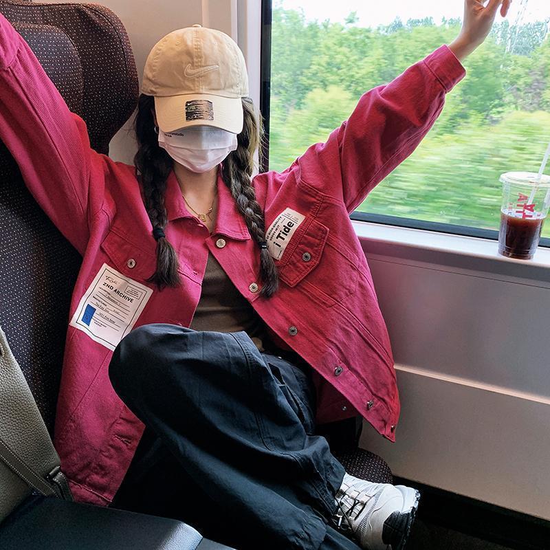 [Nova recompensa da loja] 2026 primavera outono novo estilo dragão fruta cor jaqueta jeans feminina pequena estilo japon