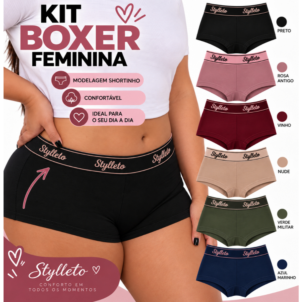 Kit 4 Cueca boxer Feminina em microfibra com cintura alta e reforçada Conforto eAjuste Perfeito shortinho de dormir