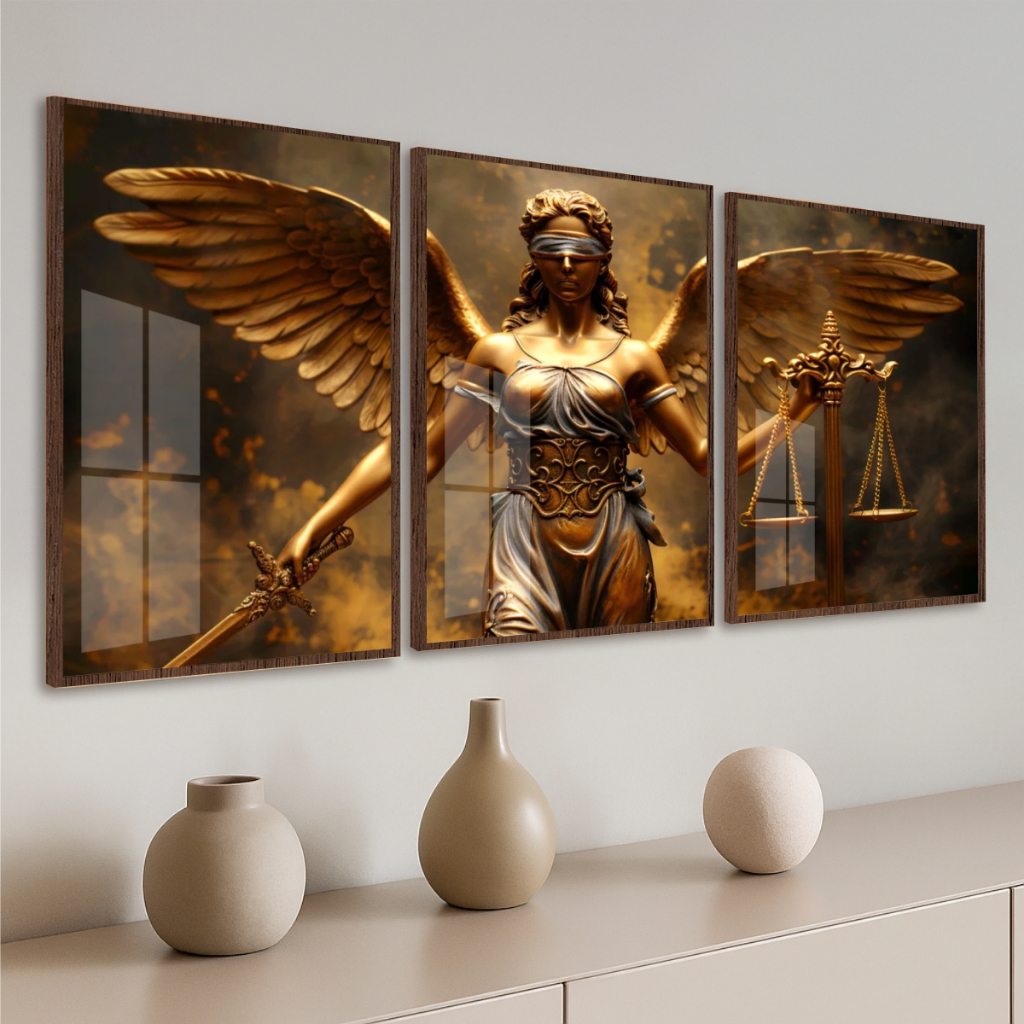 Kit Quadros Decorativos Deusa Da Justiça Olhos Vendados Ideal Para Decoração Escritórios Advocacia