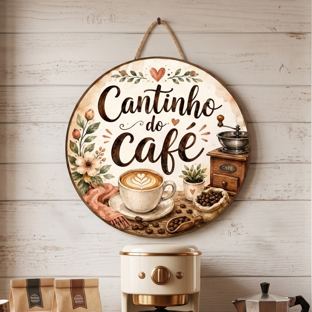 Placa Redonda Decorativa Cantinho do Café – 25cm