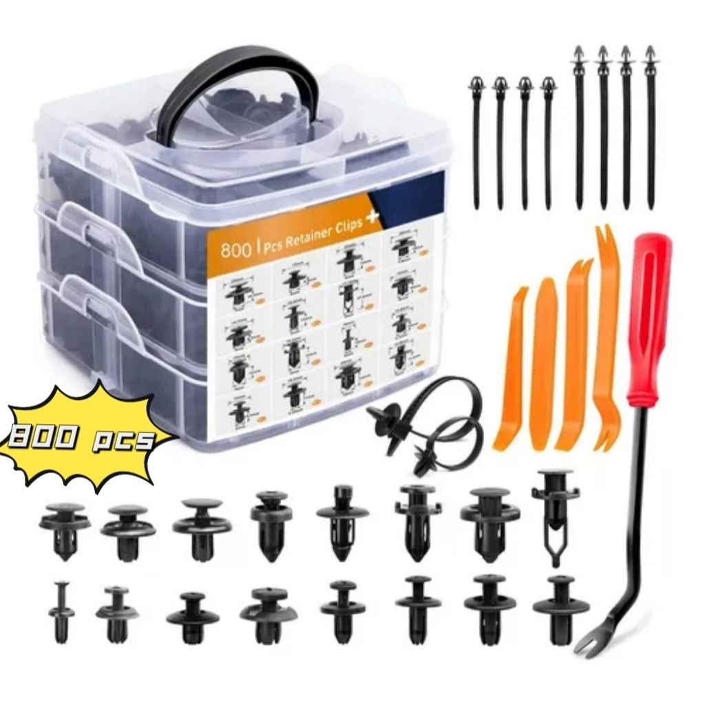 Kit 800 Pcs Presilha Grampo Fixadores Revestimento Interno Externo Kit Espátula Com Chave Automotivo