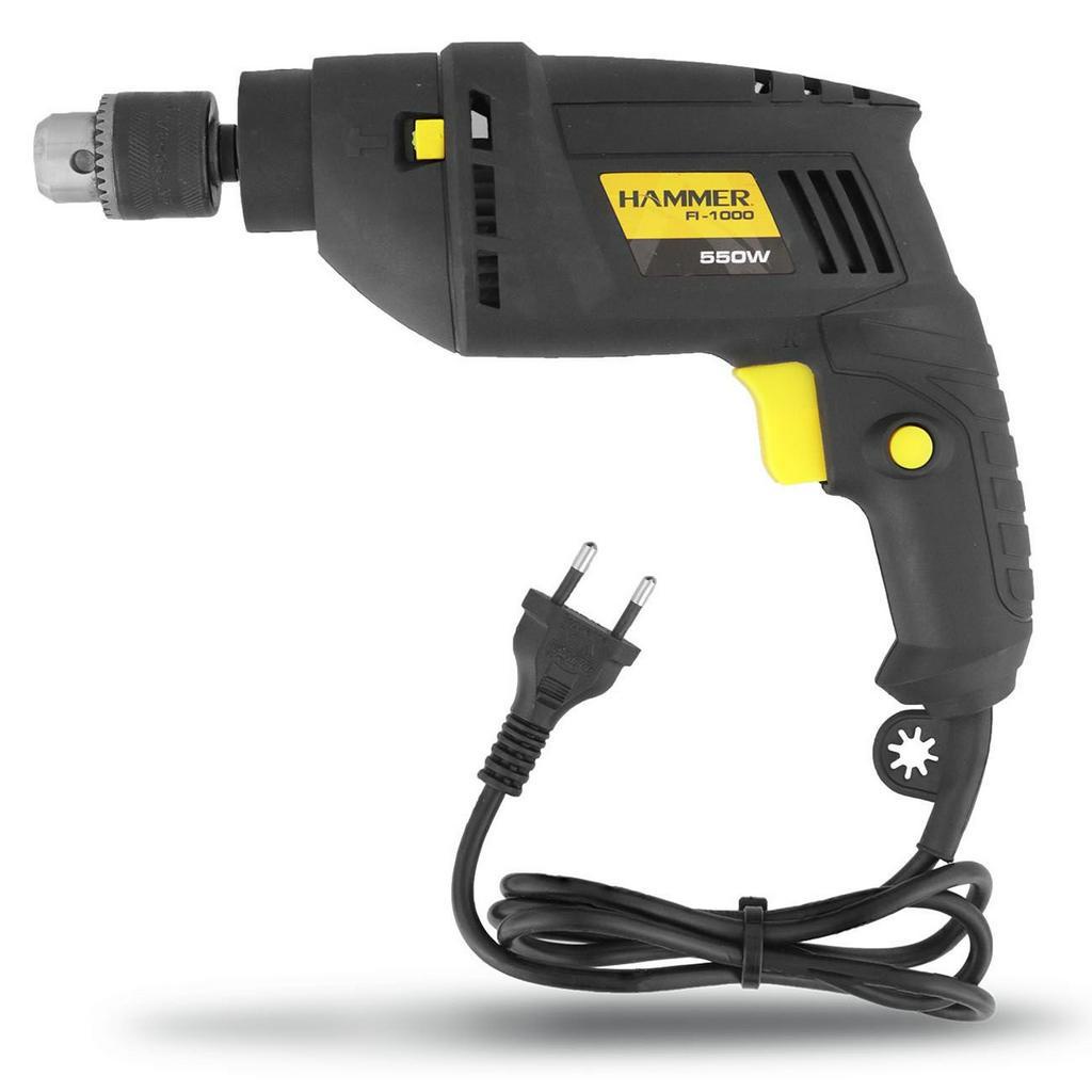 Furadeira de Impacto Mandril Hammer 3/8 Polegadas 2.800 RPM 550W Preta e Amarelo