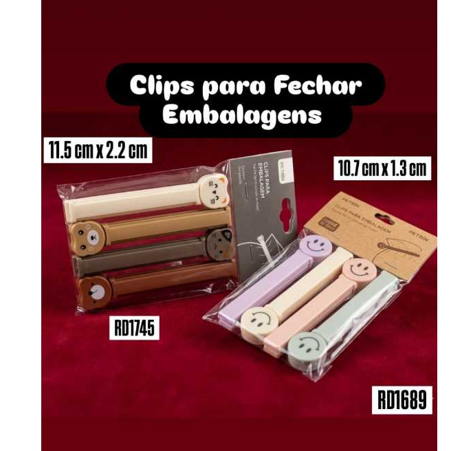 Clips para Embalagens Kit com 4 Modelos Kits Diferentes Para Biscoitos e Outras Embalagens