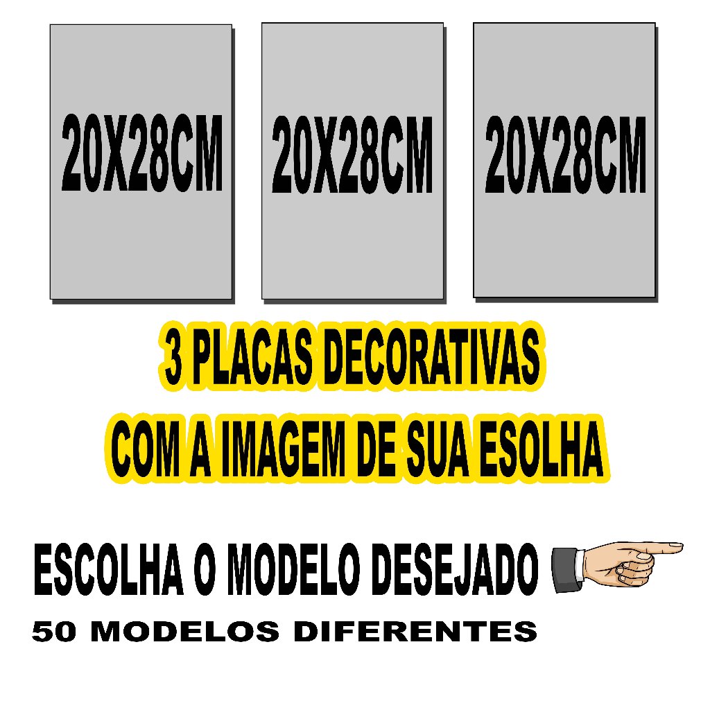 Kit 3 placas quadro decorativo mdf 2x28cm com imagem de sua escolha 50 modelos diferentes