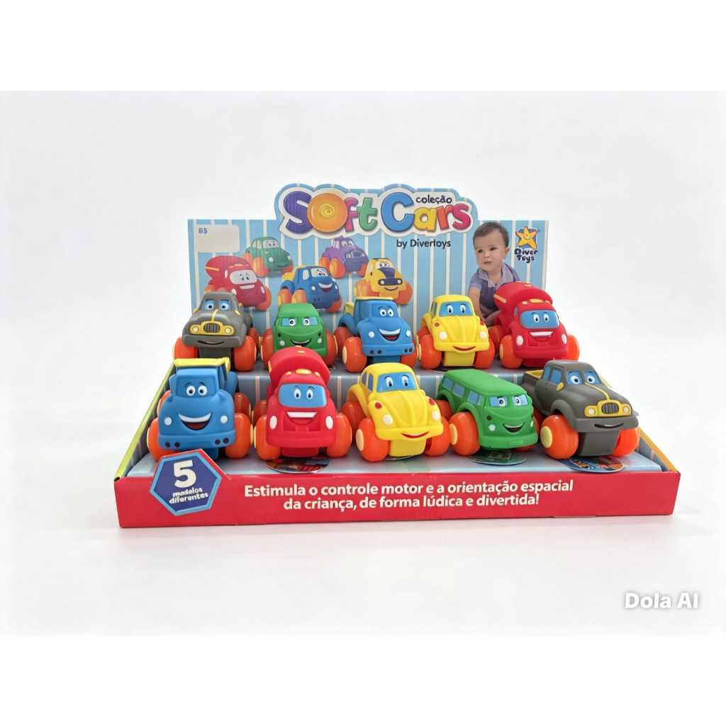 Brinquedo Soft Cars DiverToys Carrinhos Em Vinil Com 5 Cores E Modelos Diferentes