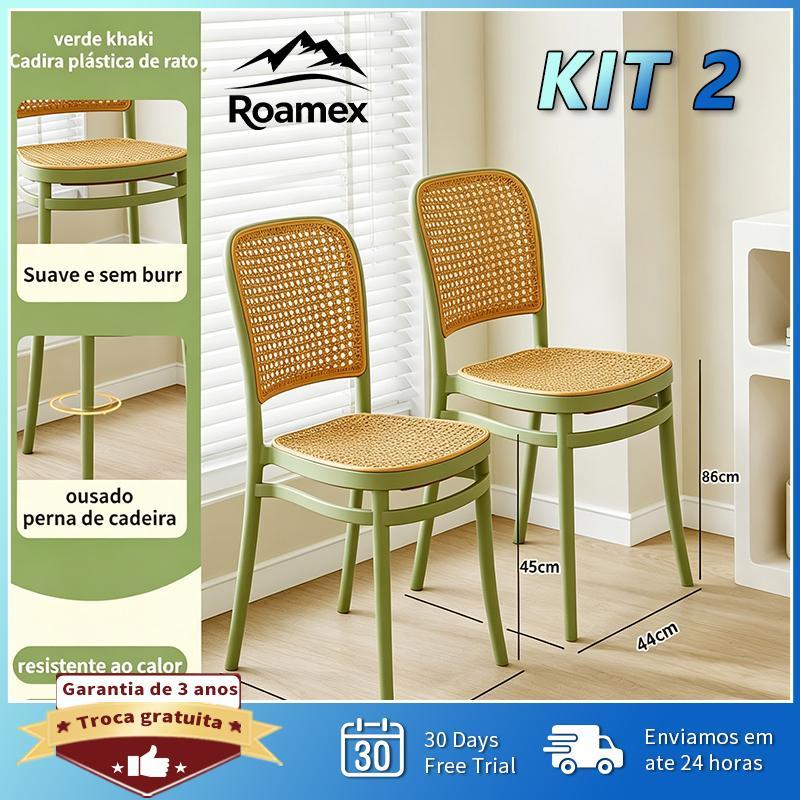 【Roamex】Kit 2 Cadeiras de Jantar Rattan Verde Khaki para Casa e Escritório, Resistente ao Calor, Durável e Estilo Nórdic
