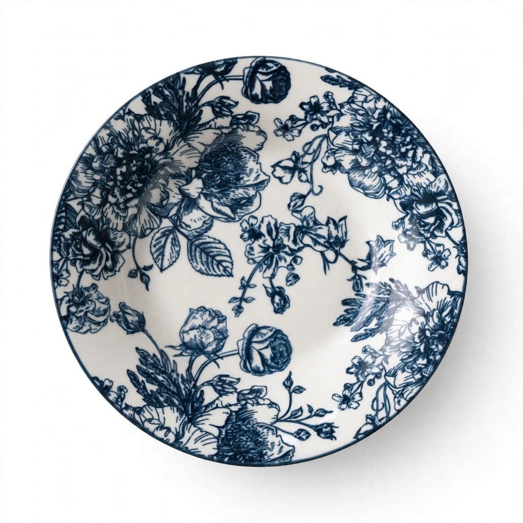 Prato Fundo Cerâmica Floral Azul Português 20cm - Bowl Sopa Massa Salada Mesa Posta Chique