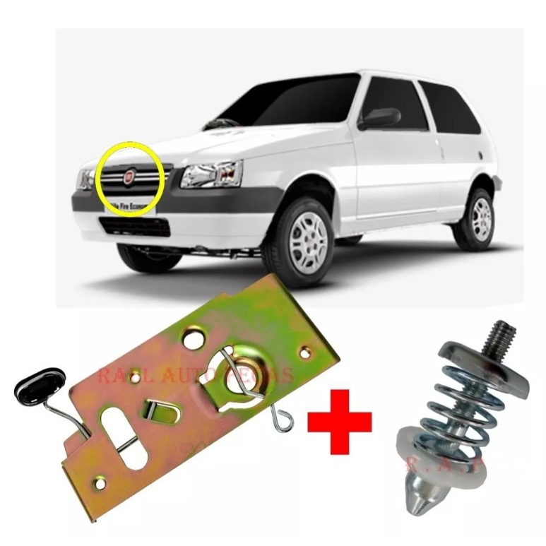 Fechadura Inferior + Pino com Mola Superior do Capô Fiat Uno Elba Prêmio Mille e Fiorino 1984 A 2013