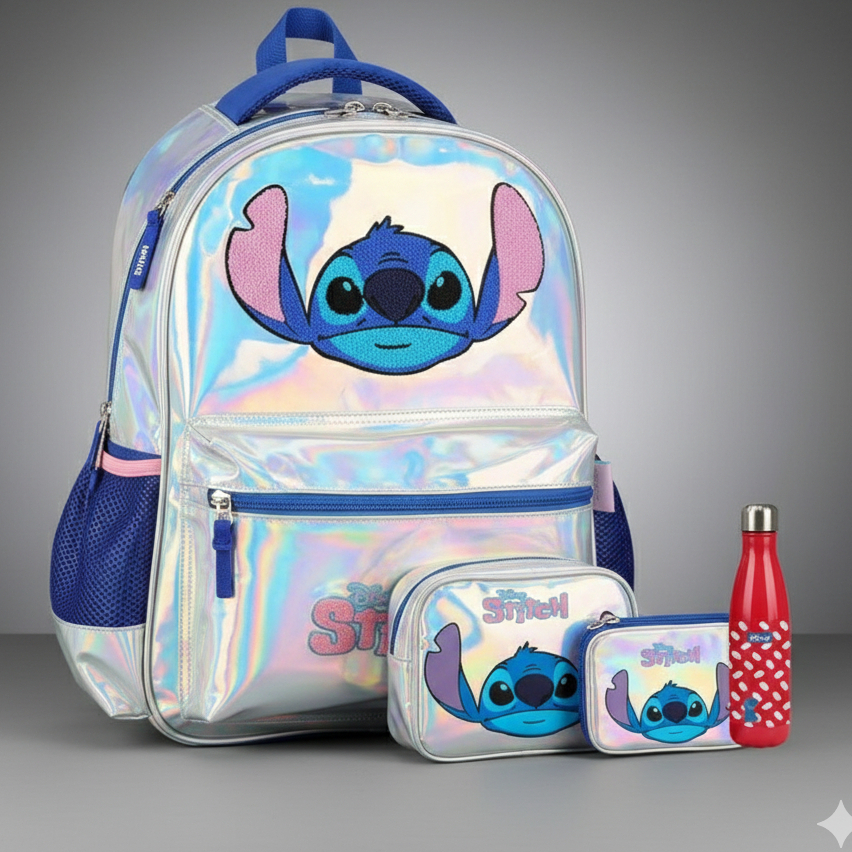 Kit Lilo Stitch Mochila Costas Stitch + Lancheira Stitch + Estojo Stitch + Garrafa Stitch