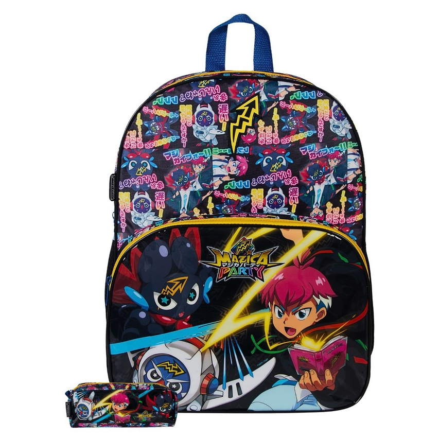 Kit Conjunto Escolar Mazica Mochila Costas + Estojo Anime Original