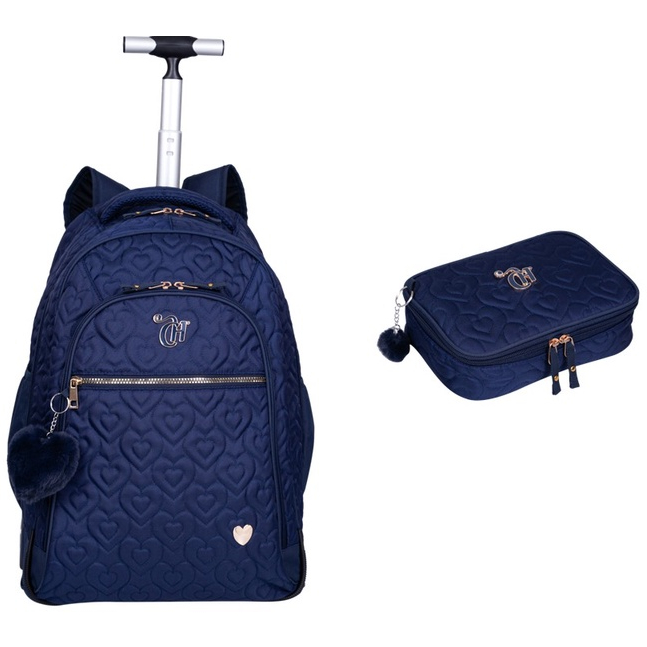 Kit Conjunto Escolar Capricho Love Mochila de Costas e Rodas + Estojo