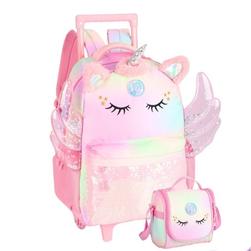Kit Conjunto Escolar Menina Premium Unicornio Mochila Costas e Rodas + Lancheira Térmica UP4YOU