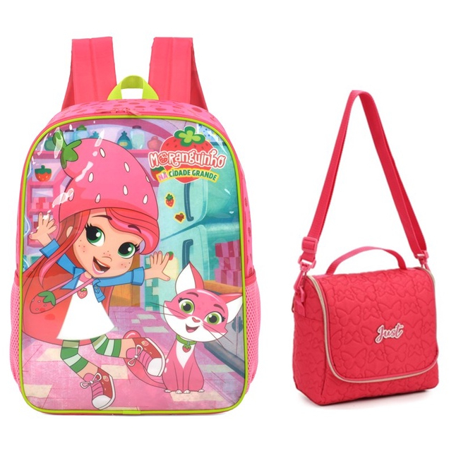 Kit Escolar Moranguinho Mochila Costas + Lancheira Térmica