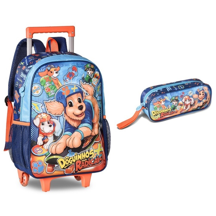 Kit Escolar Doguinho Mochila de Costas e Rodinha + Estojo