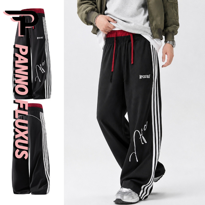 PannoFluxus Calças Esportivas Casuais Masculinas Marca De Moda Americana Emenda De Rua Cintura Dupla Neutra