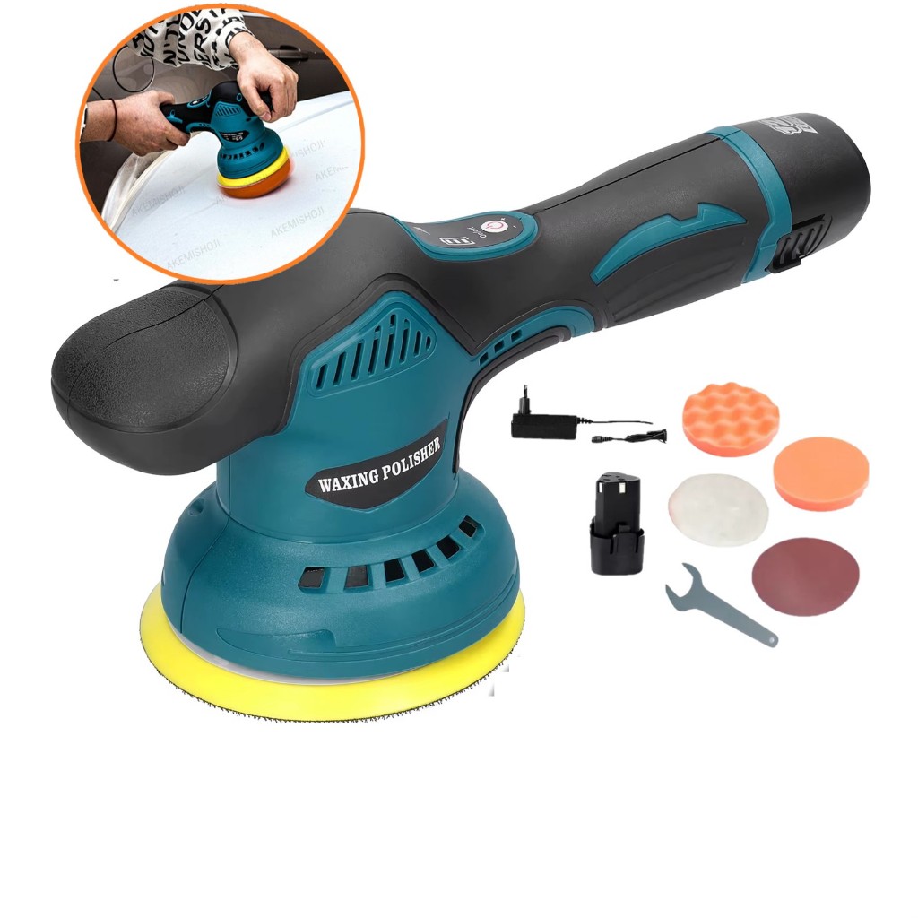 Lixadeira Polidora Automotiva Sem Fio Super Potente 380W 8 Velocidades e 4 Discos de Limpeza para Polir Ótimo Acabamento Bateria 12V Multiuso