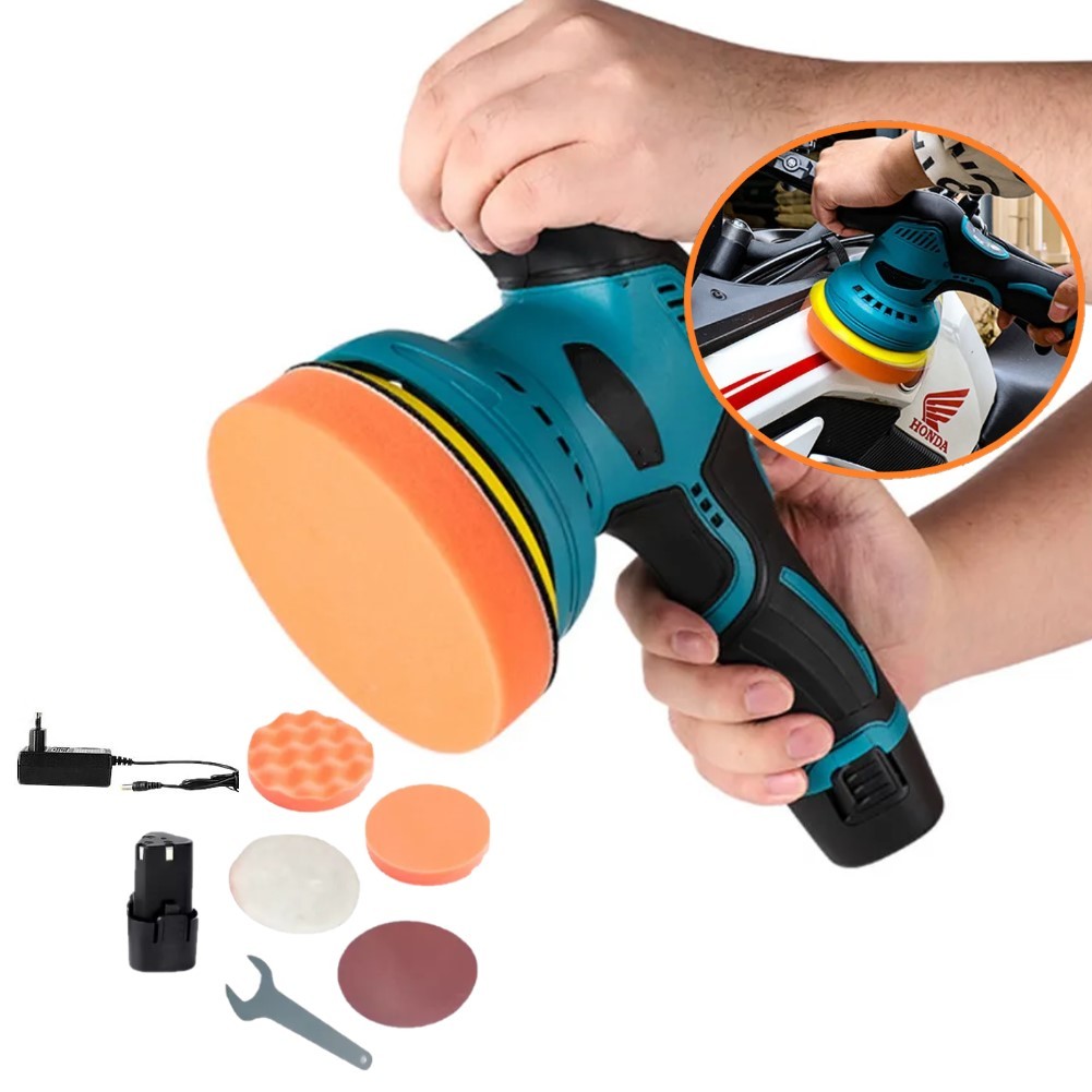 Lixadeira Polidora Sem Fio 12V Super Potente 380W com 8 Velocidades e 4 Discos de Limpeza Multiuso Bivolt Ótimo Acabamento Automotiva Encerar Polir