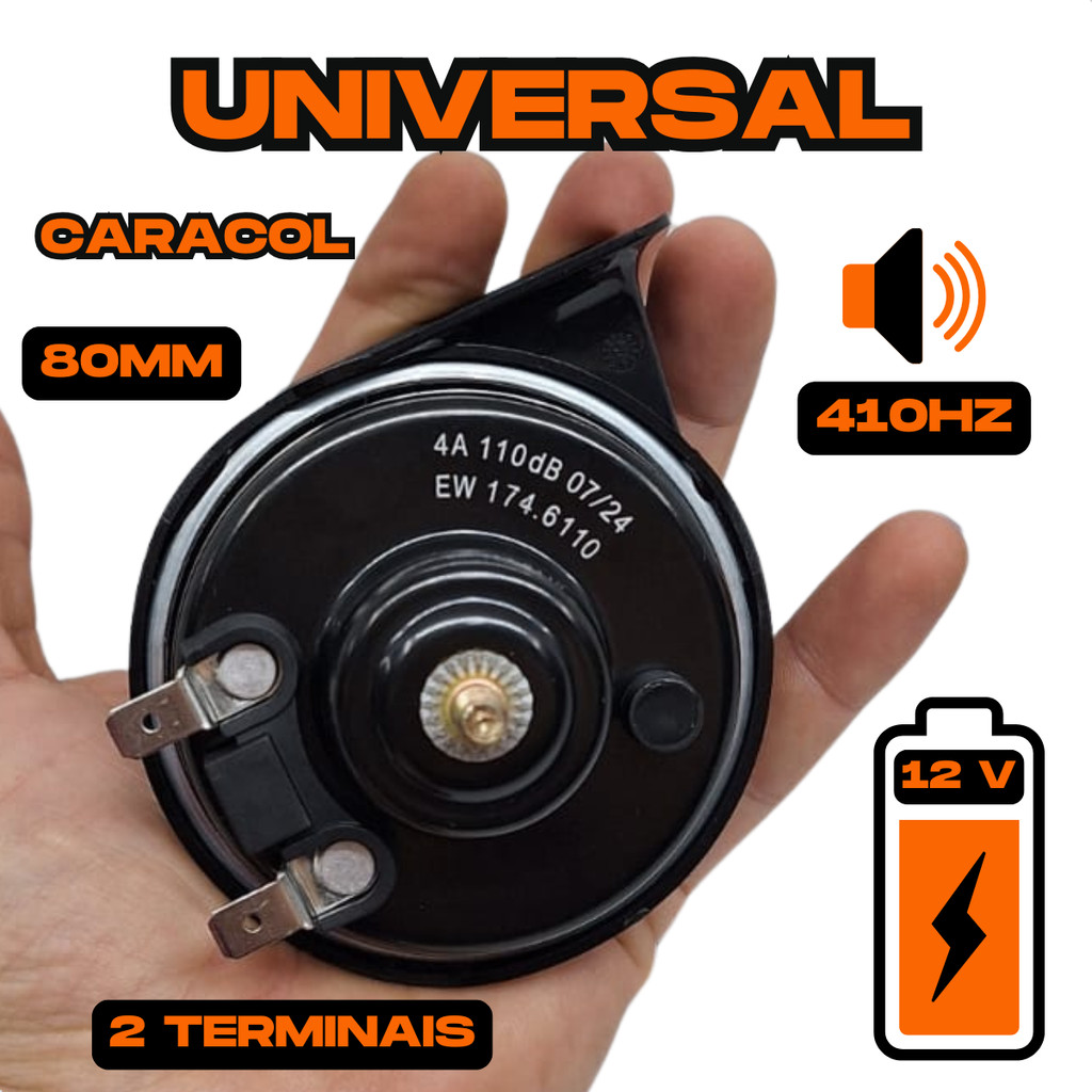 Buzina Automotiva Som Forte 12v Caracol Universal Carro Moto 2 Terminais Eletricway Potente 110db