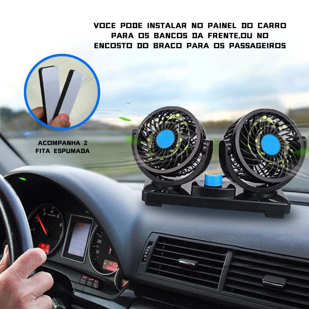 Ventilador Automotivo Duplo Silencioso Potente 360° 12V