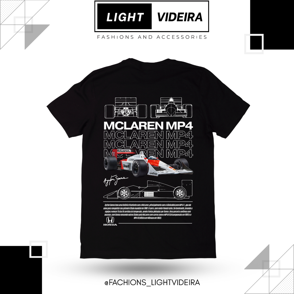 Camiseta Básica, Ayrton Senna MP4/4 1988, Formula 1, Ferrar f1, Frente e verso, 100% algodão premium, Cores disponivel