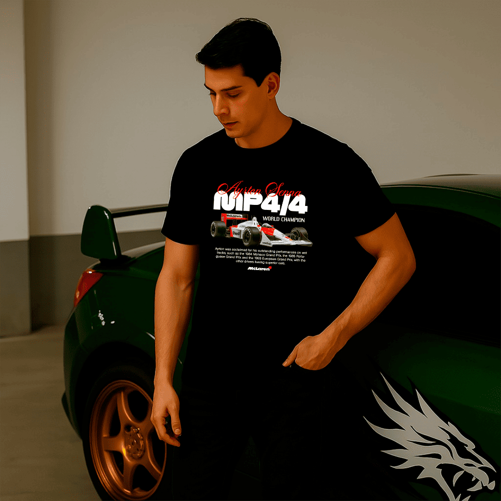 Camisa Mp4/4 Ayrton Senna Formula 1 Carro Camiseta Streetwear Masculina 100% Algodão Premium Carros