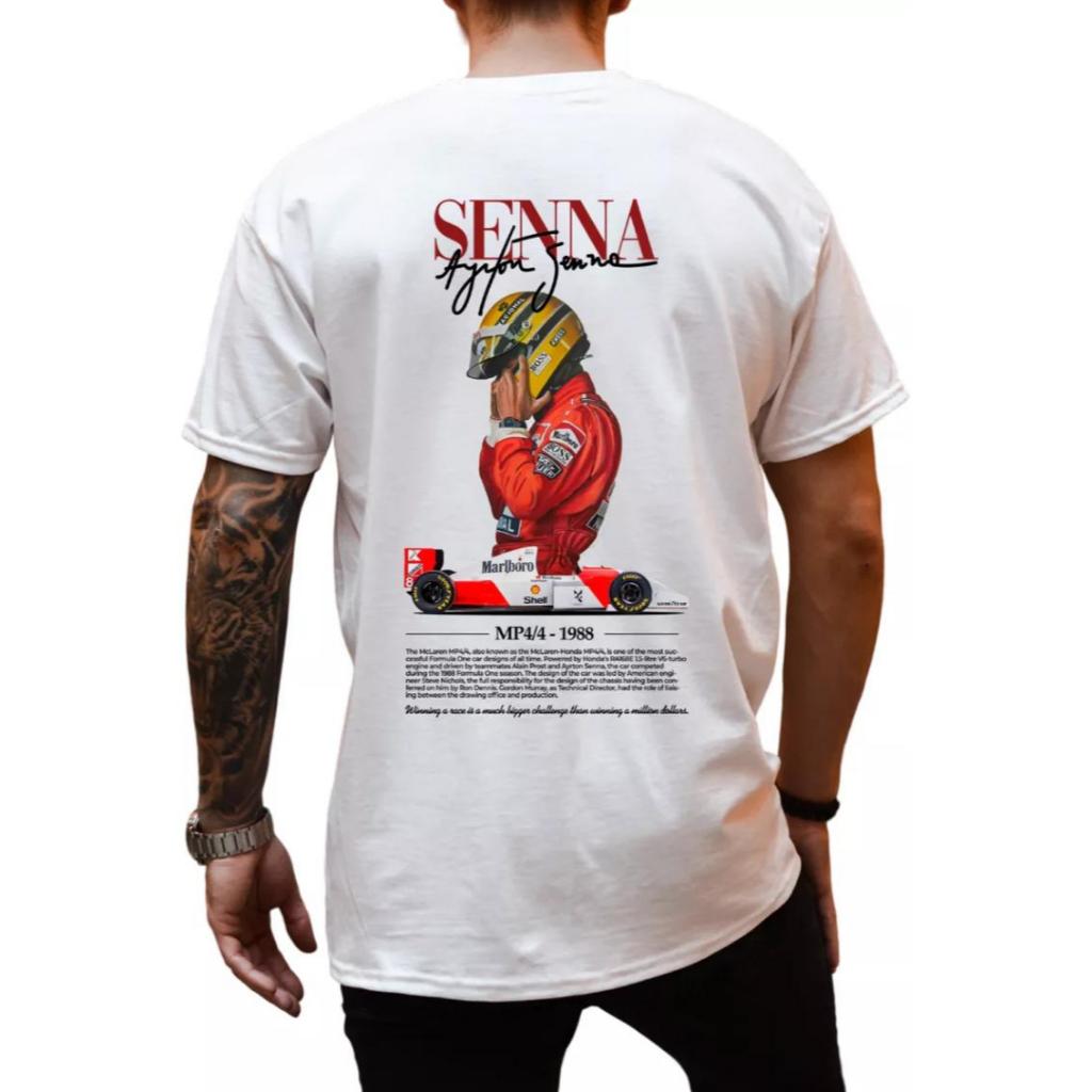 Camiseta Masculina Ayrton Senna F1 Camisa 100% Algodão MP4/4 - 1988