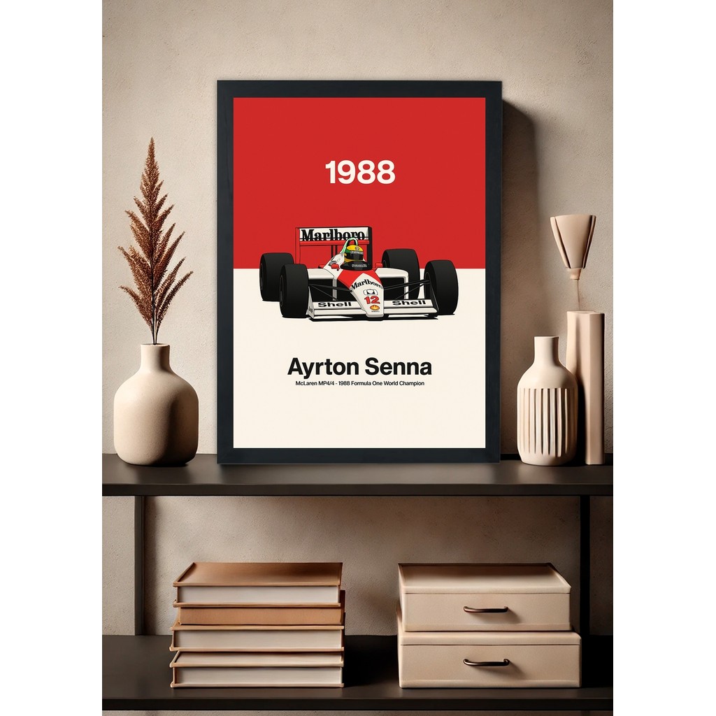 Quadro Ayrton Senna McLaren MP4 4 Campeão 1988 -Com vidro