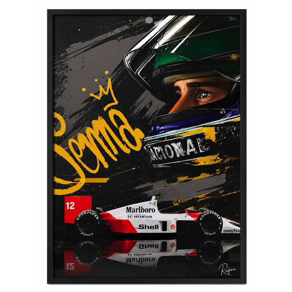 Quadro Ayrton Senna – Lenda da Fórmula 1 | Capacete e McLaren MP4/4 | 80x115 cm