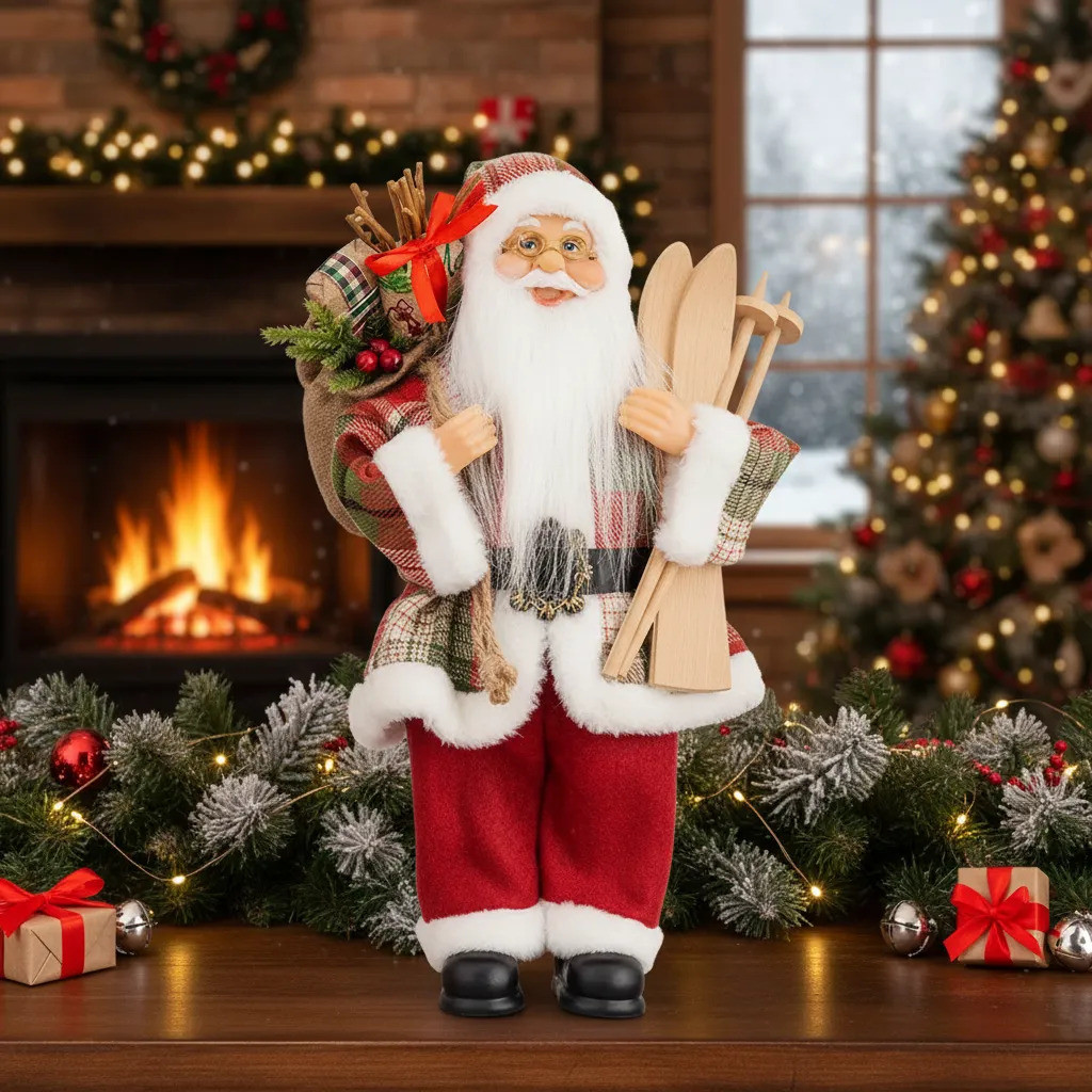 Enfeite Decorativo Boneco Papai Noel Casaco Com Esqui D 30cm - Cor: Vermelho, Voltagem: 0
