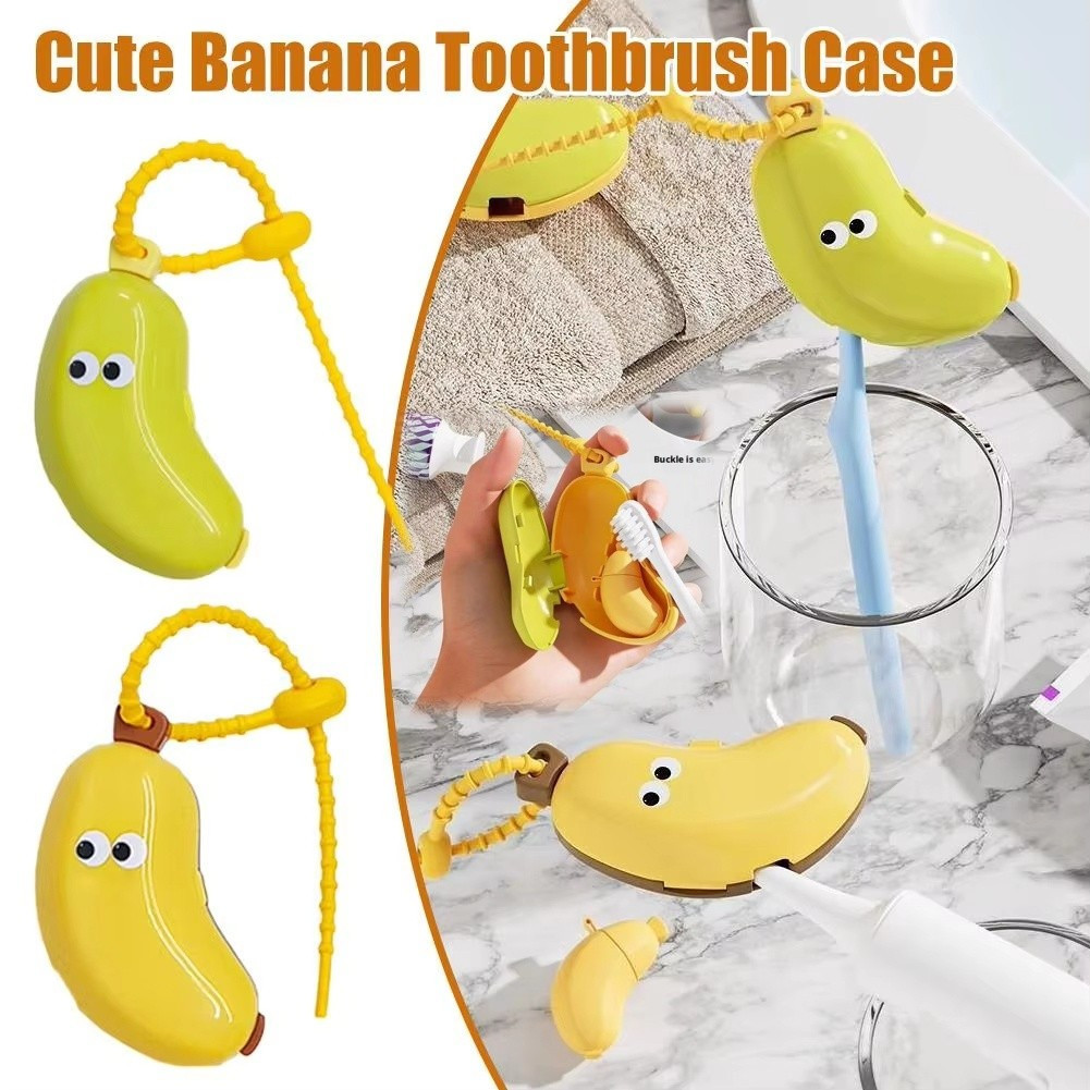 Conjunto de 2 peças de protetores de cabeça de escova de dentes em formato de banana, portáteis e fofos, estojo de prote
