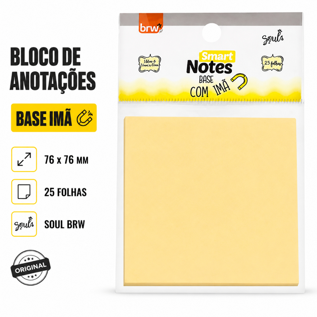 Bloco de Anotações Base Imã 76x76mm 25 Folhas Soul BRW