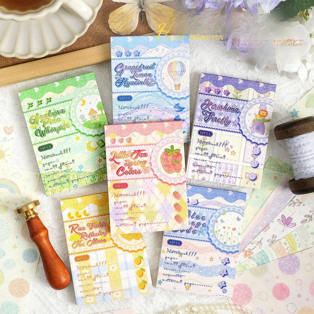 Journamm 50 Peças Base De Papel Material Vintage De Fundo Decorativo Feito À Mão De Scrapbooking DIY Artesanal