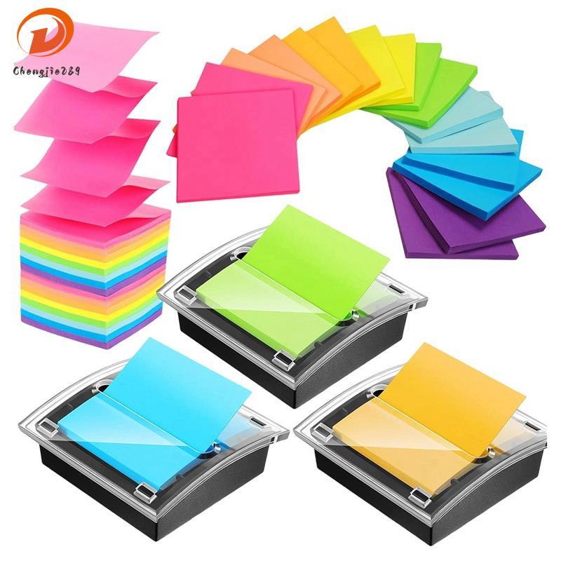 [Novo C] Up Sticky Dispenser Notes Memo Pads (3 Pacotes)-Porta-Notas De Base Preta Com 24 Folhas , 50 Por Bloco