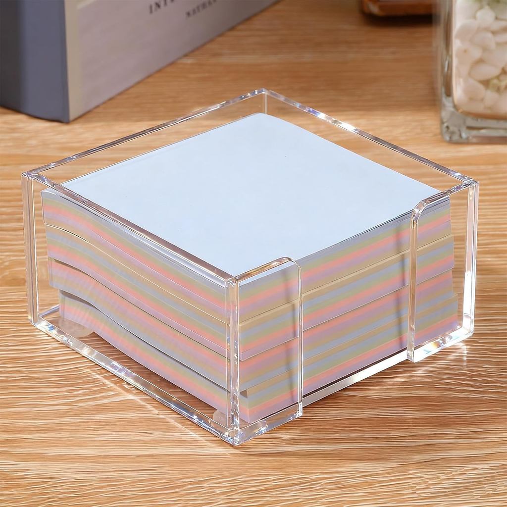 Suporte para Notas Adesivas de Acrílico, Porta-Notas Transparente 3x3 com Base Antiderrapante, Dispensador de Notas Ades