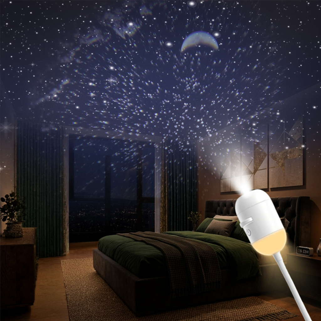 Led Projection Lamp 2-in-1 Star Projector Night Light with Usb Mini Starry Sky Ceiling Wall 360° Rotating Galaxy for Be