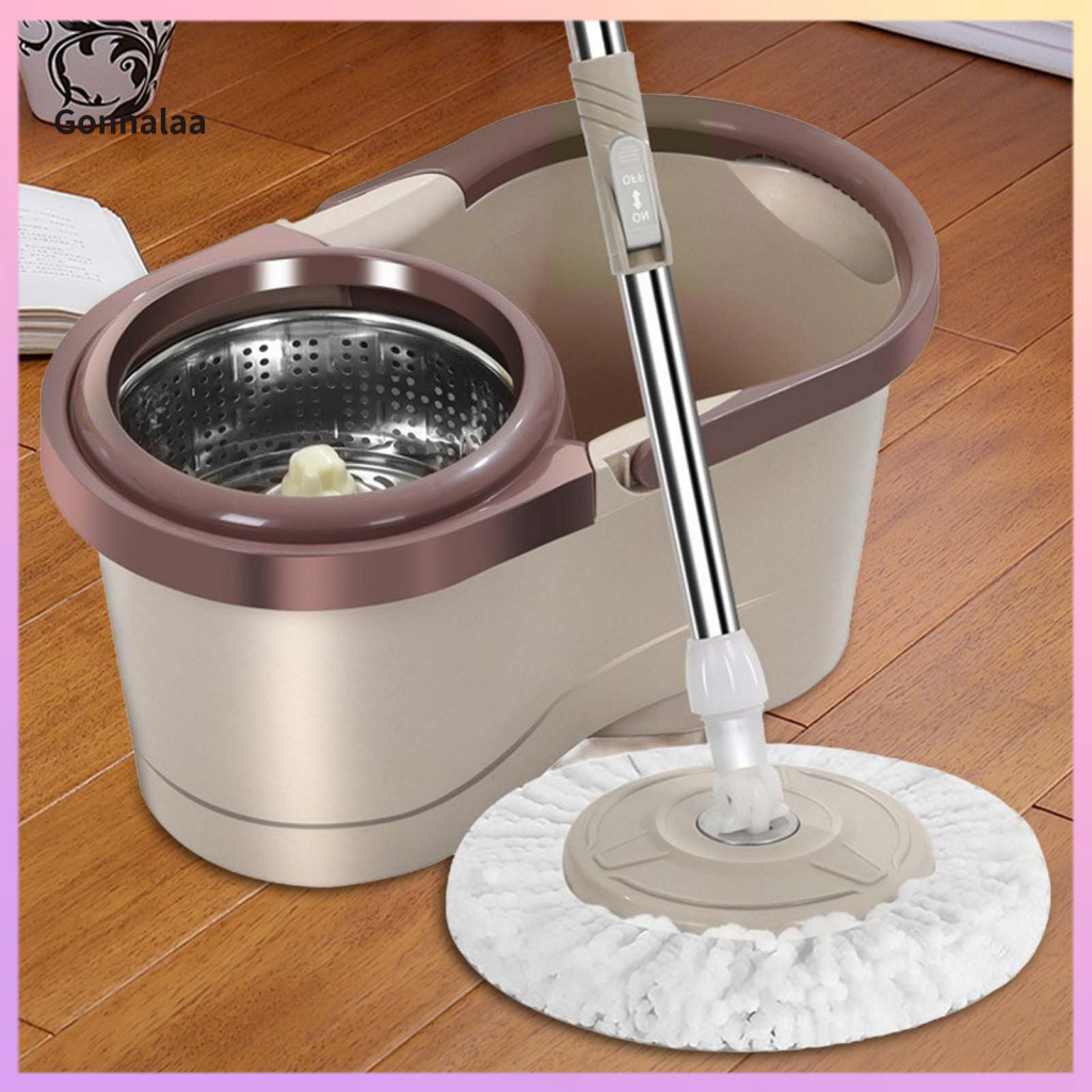 Spin Mop Bucket Set with 2 Replacement Rags Stainless Steel Handle 360° Rotating Wet Dry for Use – Easy Floor Tool fo