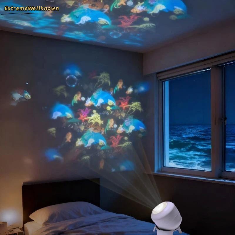 LED Ocean Projector Light 360 Rotating Night Lâmpada USB Dinâmica Para Festa Em Casa Iluminação De Quarto Infantil