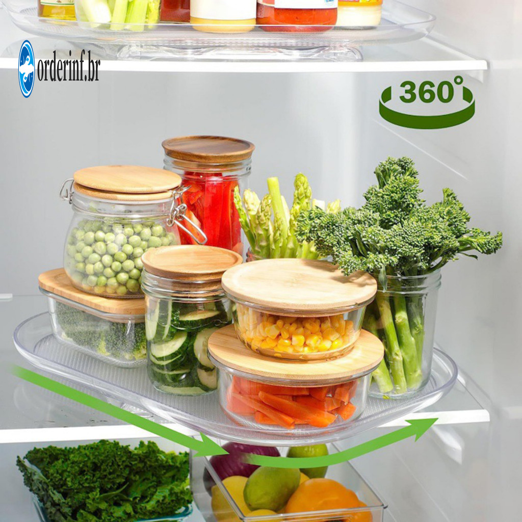 Rotating Refrigerator Tray Condiment Organizer – 360° Turntable for Kitchen Pantry Cabinet Fridge Storage for Easy