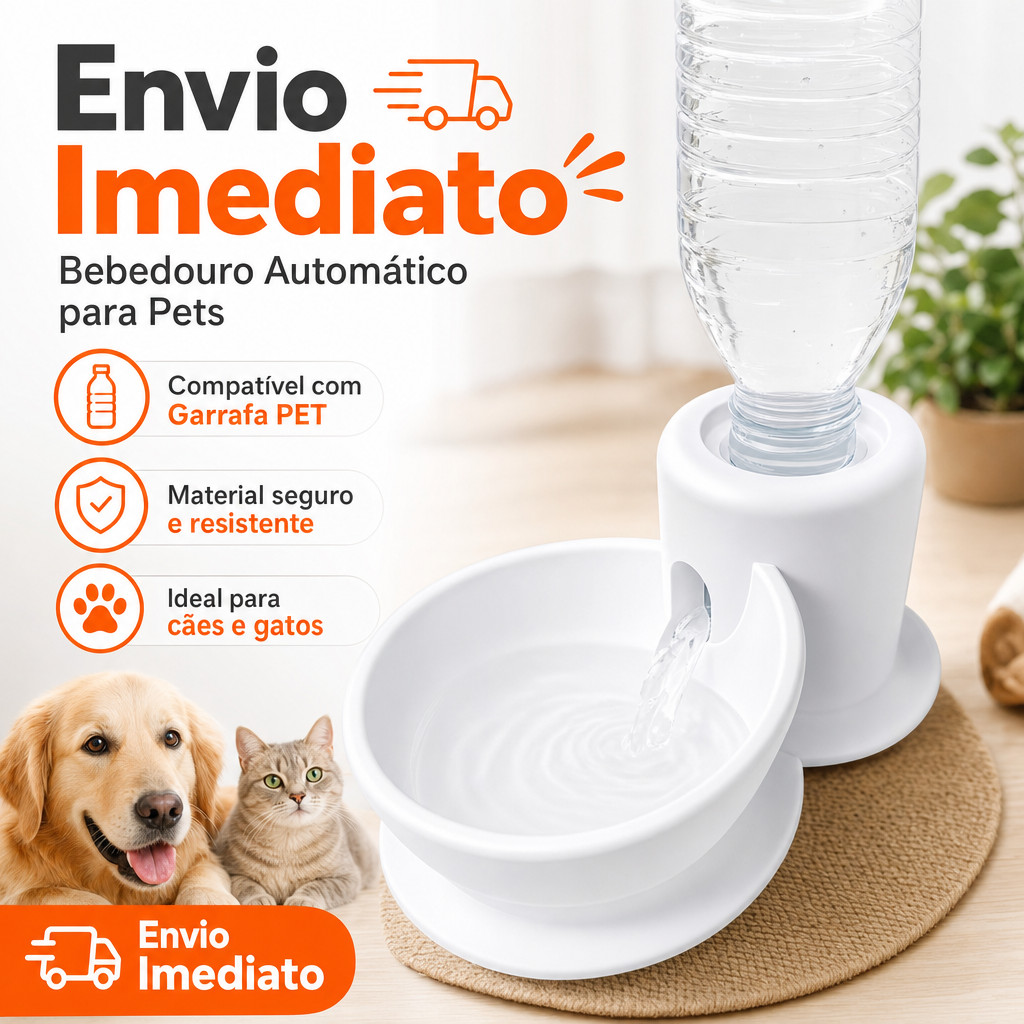 Bebedouro Automático para Pets Portátil Compatível com Garrafa PET para Cães e Gatos