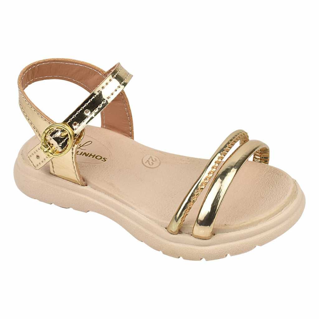 Sandália infantil Papete Moda Menina Dourada Delicada Confortável Ref 701