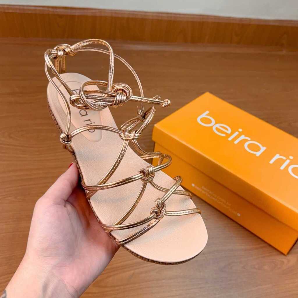 BEIRA RIO SANDALIA PAPETE DE AMARRAR MACIA MODA REF 8321.185 DOURADO ROSE