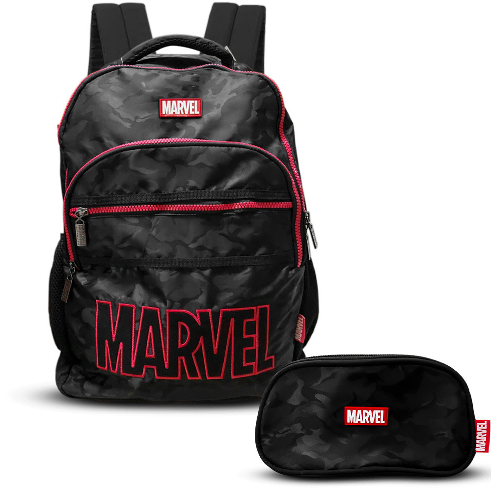 Kit Mochila De Costas Escolar Marvel Estojo 3 Divisórias