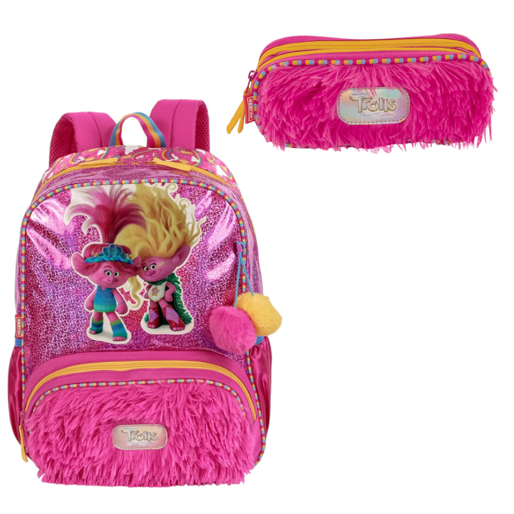 Kit Mochila Escolar De Costa E Estojo Trolls Sisters Sestini