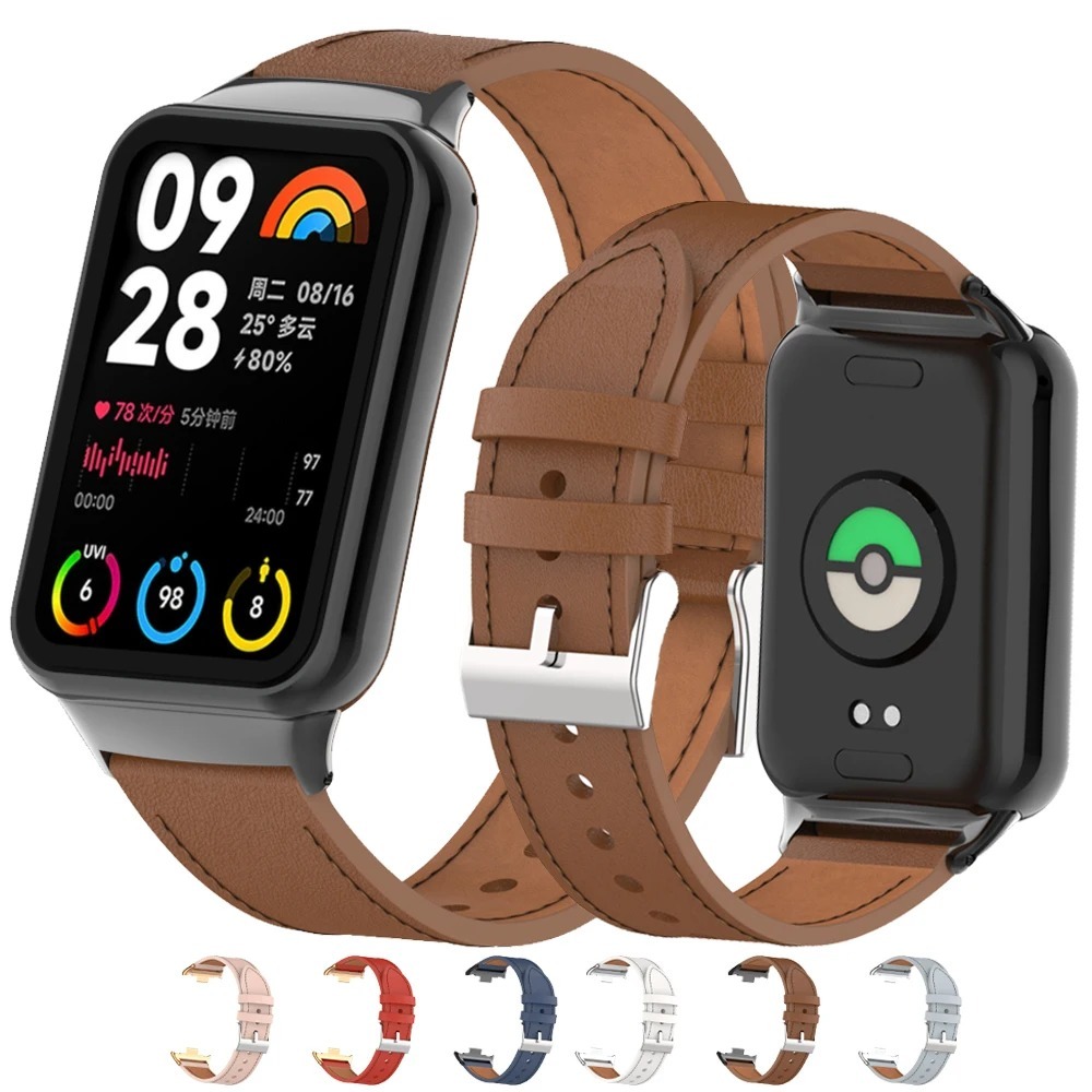 Pulseira para Xiaomi Mi smart Band 8 pro em couro Fivela Aço Inox
