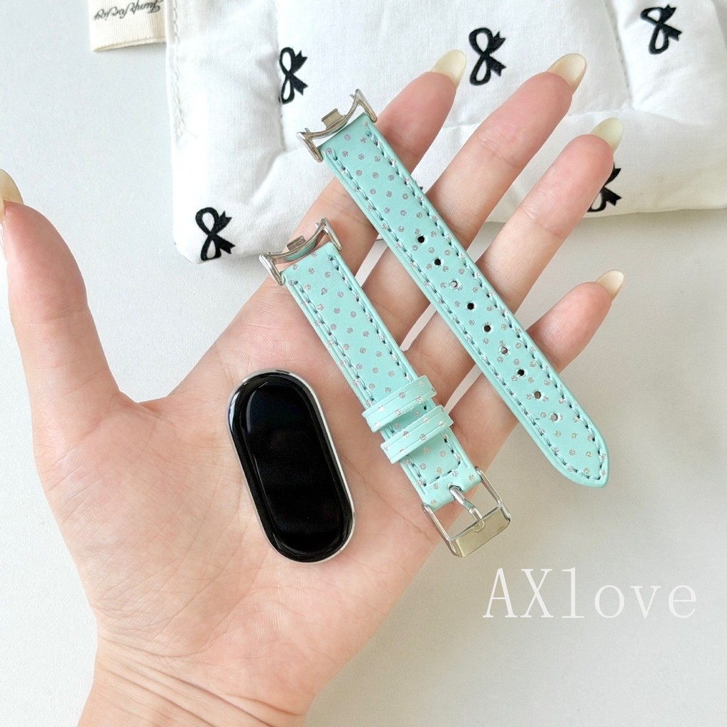 Pulseira De Couro Com Ponto De Onda Brilhante Para Xiaomi Mi Band 11 10 9 8 9Pro E Redmi Watch 6 Lite Substituição