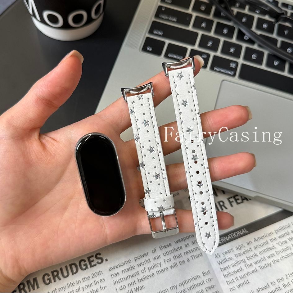 Pulseira De Couro Com Estrelas Brilhantes Para Xiaomi Mi Band 11 10 9 8 7 6 5 4 3 Redmi Watch Fivela De Agulha