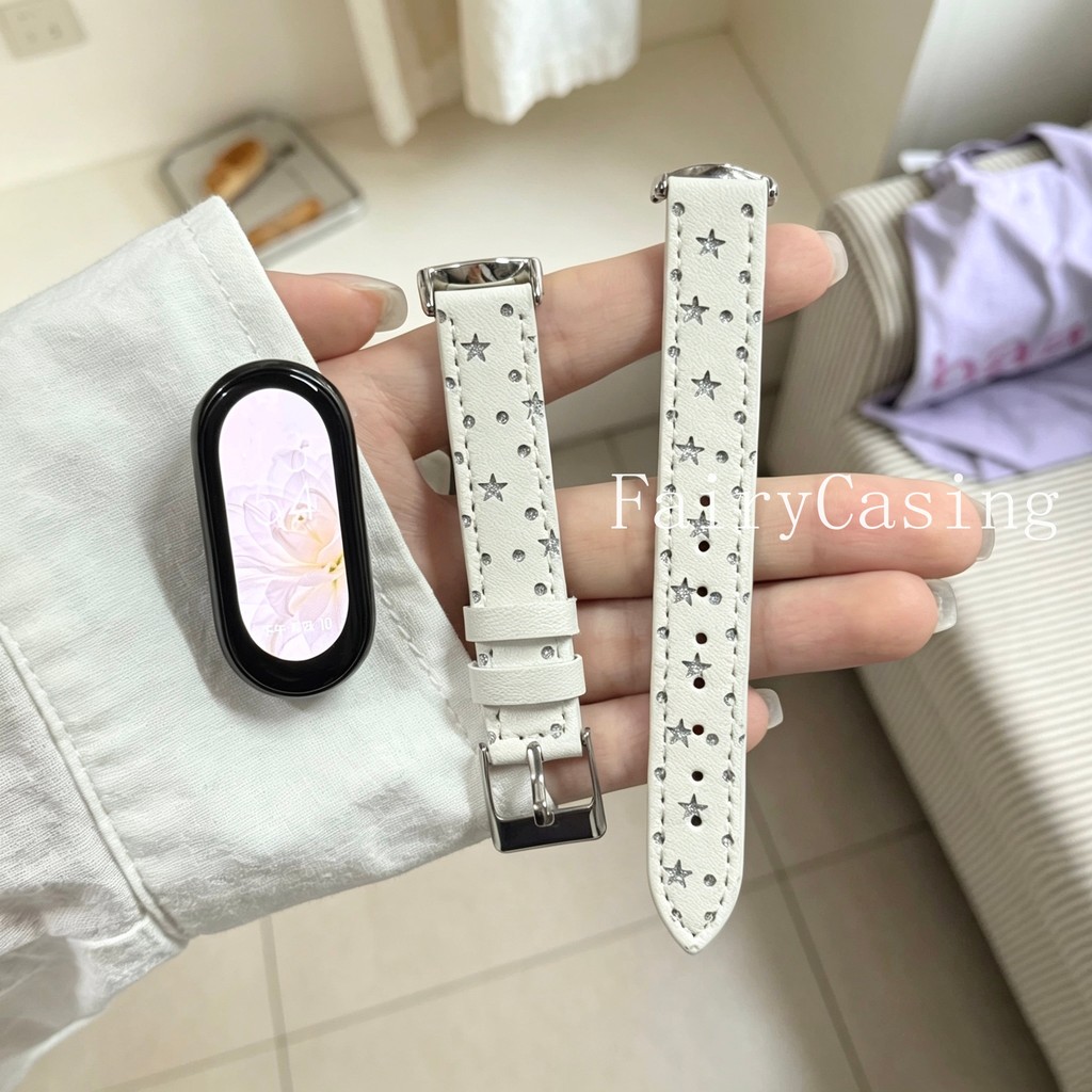 Pulseira De Couro Flash Diamante Para Xiaomi Mi Band 11 10 9 8 7 6 5 4 3 Redmi Watch